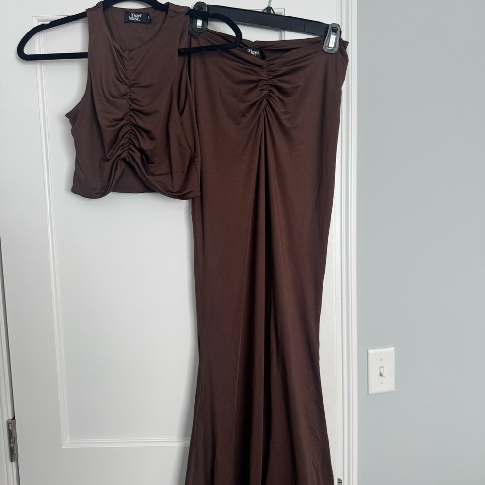 Tiger Most Brown Ruched Two-Piece Set
